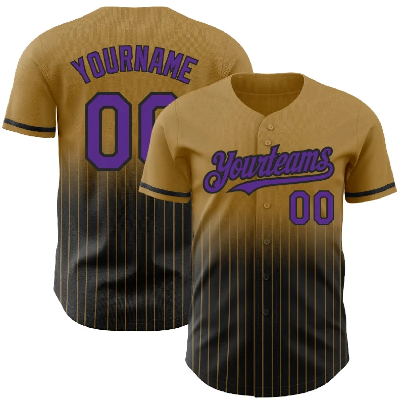 Baseball Jersey for High-Performance Game Wear-Custom Old Gold Pinstripe Purple-Black Authentic Fade Fashion Baseball Jersey