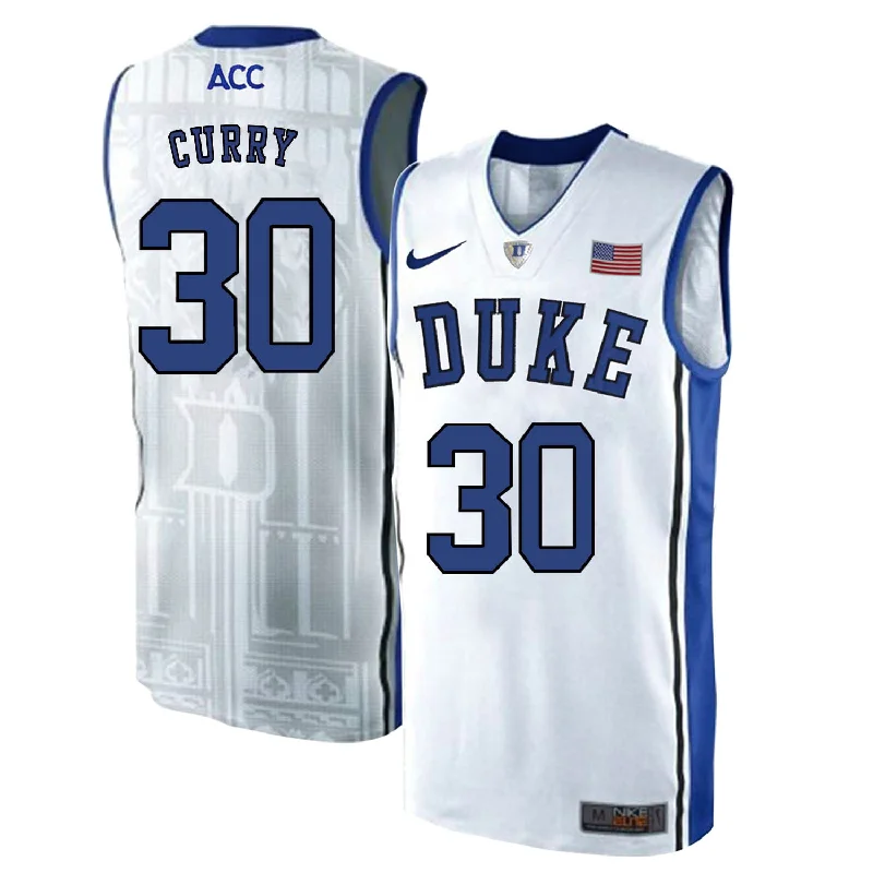 Basketball Jersey for Kids and Adults Basketball Teams-Duke Blue Devils 30 Seth Curry White Elite College Basketball Basketball Jersey