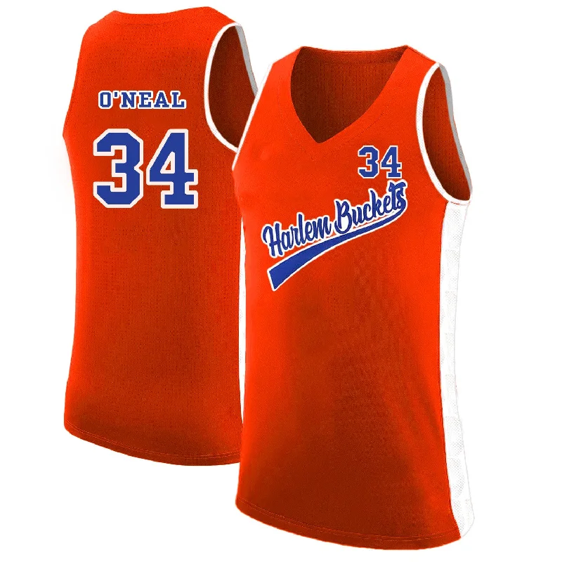 Basketball Jersey for Performance Fit-Harlem Buckets 34 Shaquille O'Neal Orange Uncle Drew Basketball Basketball Jersey