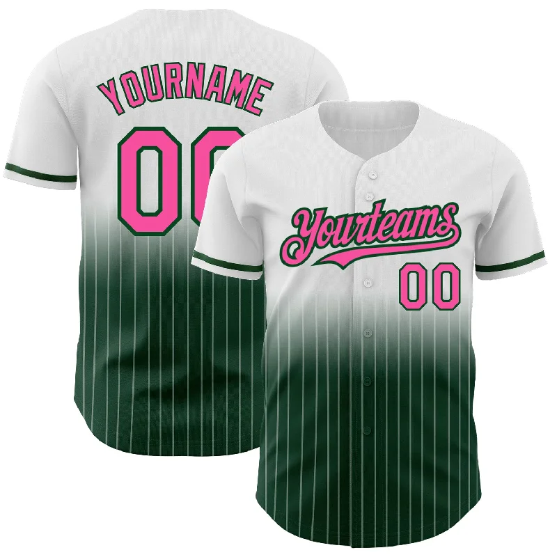 Baseball Jersey for Stylish and Comfortable Designs-Custom White Pinstripe Pink-Green Authentic Fade Fashion Baseball Jersey