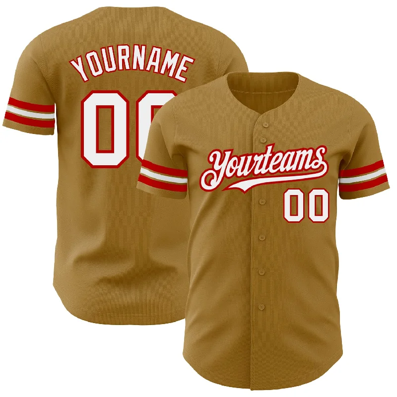 Baseball Jersey for Supportive Fan Gear-Custom Old Gold White-Red Authentic Baseball Jersey