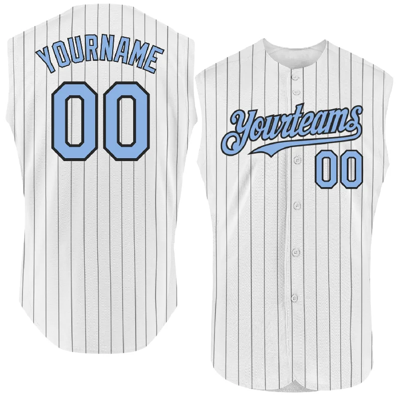 Baseball Jersey for High-Quality Cotton Designs-Custom White Black Pinstripe Light Blue Authentic Sleeveless Baseball Jersey