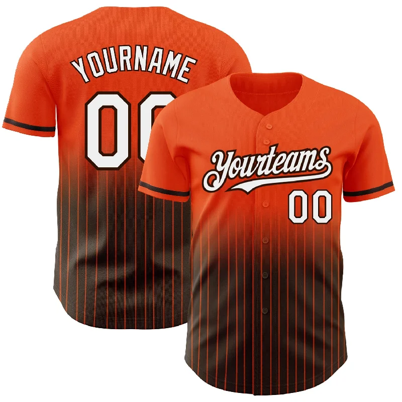 Baseball Jersey for Softball and Baseball Fans-Custom Orange Pinstripe White-Brown Authentic Fade Fashion Baseball Jersey