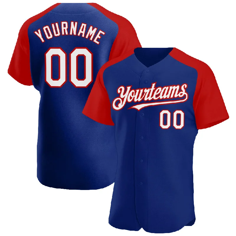 Baseball Jersey for Personalized Player Designs-Custom Royal White-Red Authentic Raglan Sleeves Baseball Jersey