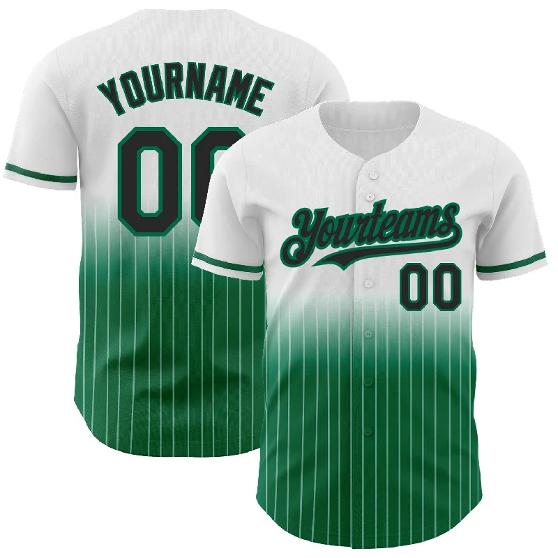 Baseball Jersey for Comfortable Team Apparel-Custom White Pinstripe Black-Kelly Green Authentic Fade Fashion Baseball Jersey