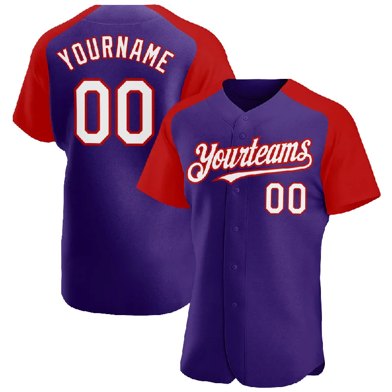 Baseball Jersey for Comfortable Fit for All Sizes-Custom Purple White-Red Authentic Raglan Sleeves Baseball Jersey