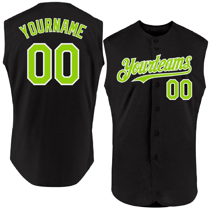 Baseball Jersey for Game Night Apparel-Custom Black Neon Green-White Authentic Sleeveless Baseball Jersey