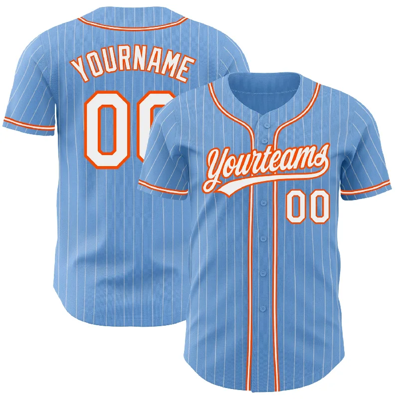 Baseball Jersey for Professional Team Gear-Custom Light Blue White Pinstripe Orange Authentic Baseball Jersey