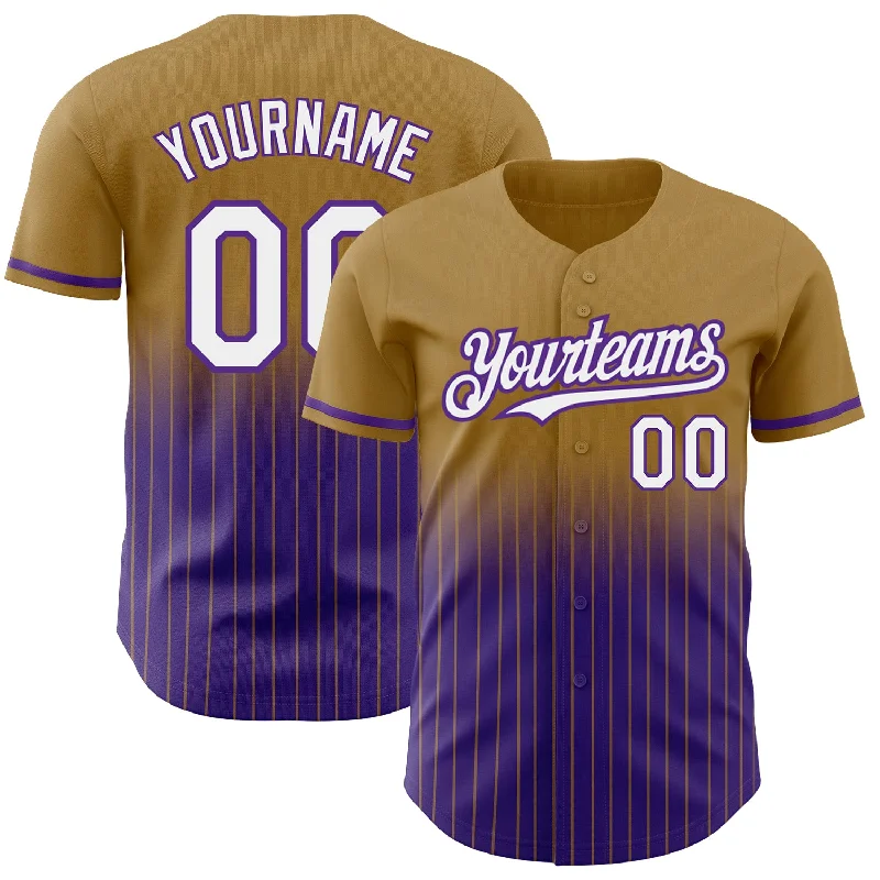 Baseball Jersey for Youth Sports Events-Custom Old Gold Pinstripe White-Purple Authentic Fade Fashion Baseball Jersey