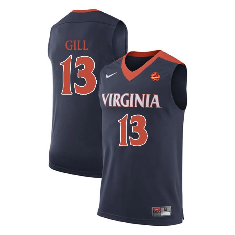 Basketball Jersey for Performance and Comfort Fit-Virginia Cavaliers 13 Anthony Gill Navy College Basketball Basketball Jersey