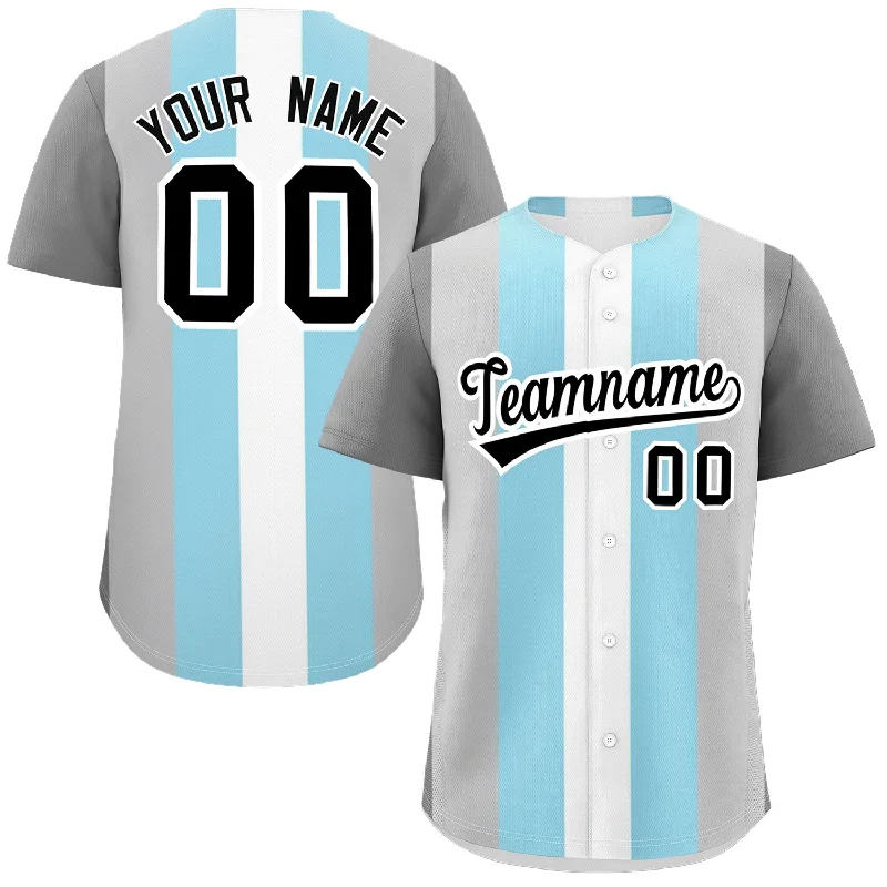 Baseball Jersey for Comfortable and Soft Sportswear-Custom Gray Powder Blue-White Demiboy For Pride Month Color Block Authentic Baseball Jersey