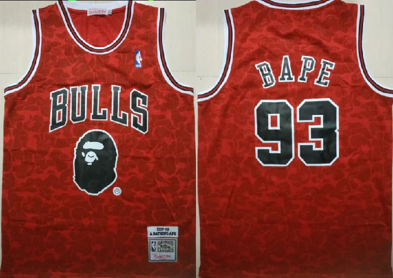 Basketball Jersey for Team Uniforms-Bulls 93 Bape Red 1997-98 Hardwood Classics Basketball Jersey