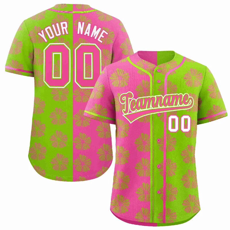 Baseball Jersey for Comfortable and Soft Team Jerseys-Custom Pink Neon Green Split Fashion Flower Graffiti Pattern Authentic Baseball Jersey