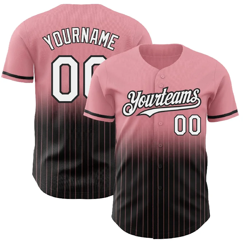 Baseball Jersey for Fan-Favorite Custom Gear-Custom Medium Pink Pinstripe White-Black Authentic Fade Fashion Baseball Jersey