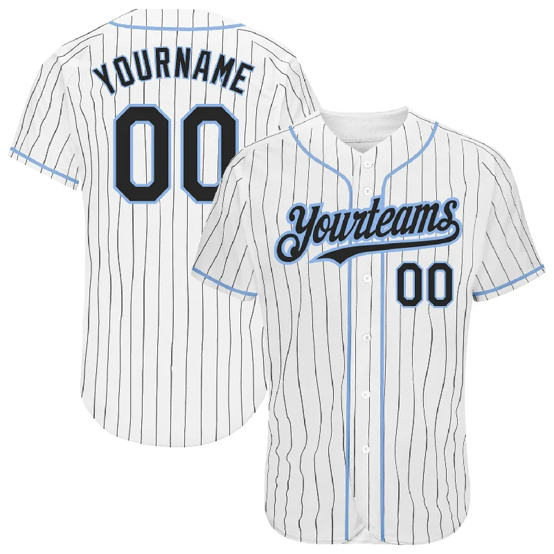 Baseball Jersey for Youth Baseball Gear-Custom White Black Pinstripe Light Blue Authentic Baseball Jersey