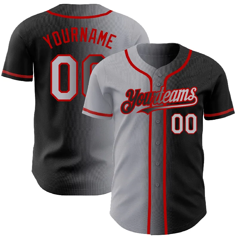 Baseball Jersey for Kids Baseball Teams-Custom Black Gray-Red Authentic Gradient Fashion Baseball Jersey