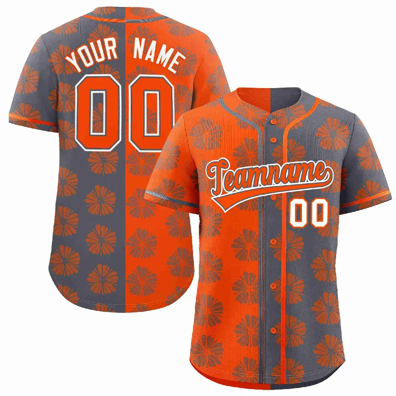 Baseball Jersey for Team Player Fit-Custom Orange Dark Gray Split Fashion Flower Graffiti Pattern Authentic Baseball Jersey