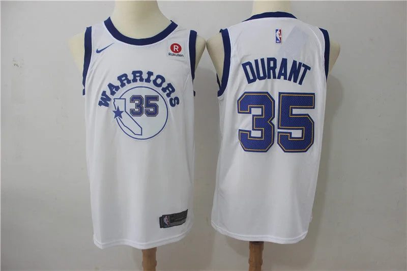 Basketball Jersey for Customizable Color Options-Warriors 35 Kevin Durant White Throwback Swingman Basketball Jersey