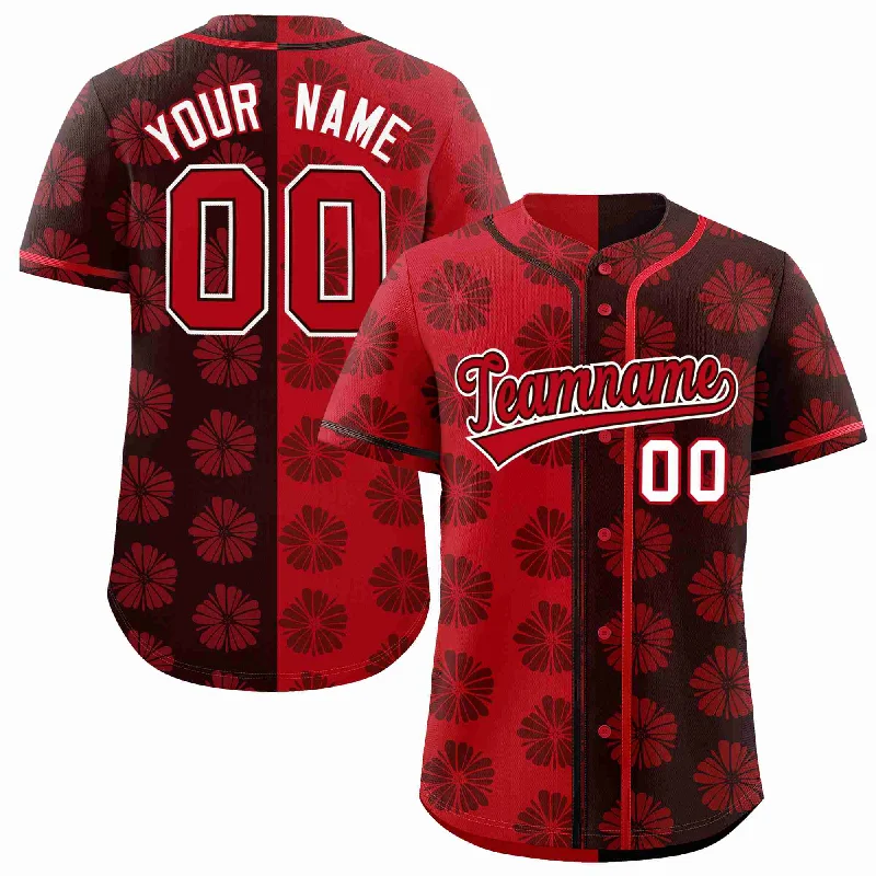 Baseball Jersey for Comfortable Team Fan Gear-Custom Red Brown Split Fashion Flower Graffiti Pattern Authentic Baseball Jersey