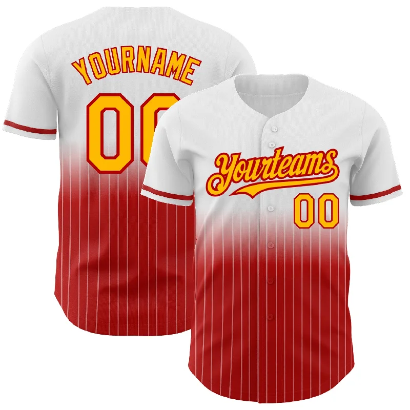 Baseball Jersey for Comfortable Everyday Wear-Custom White Pinstripe Gold-Red Authentic Fade Fashion Baseball Jersey