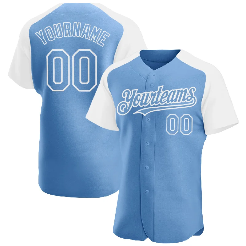 Baseball Jersey for Soft and Stretchable Design-Custom Light Blue White Authentic Raglan Sleeves Baseball Jersey