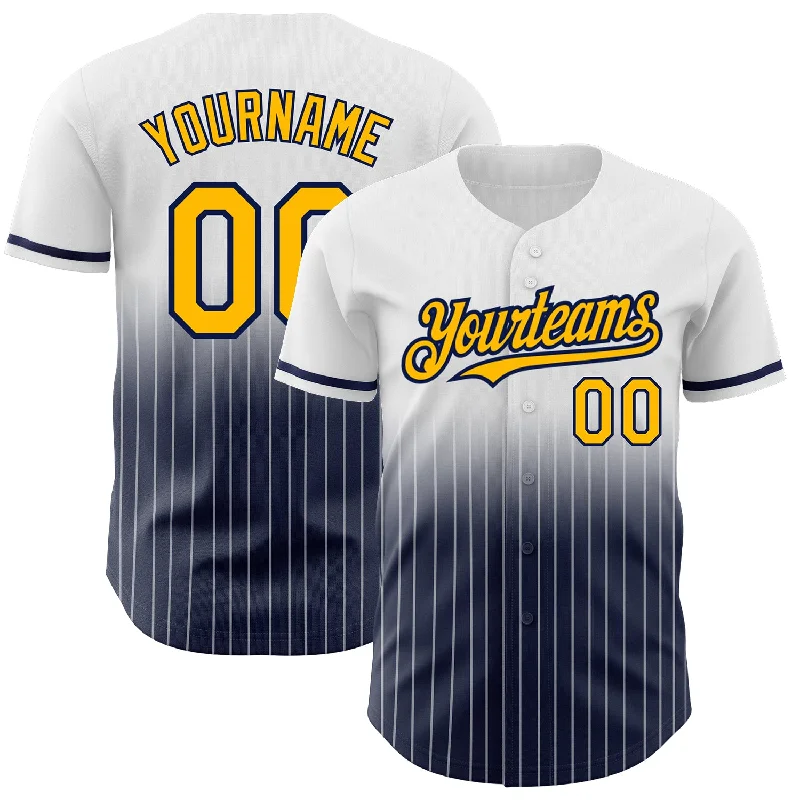 Baseball Jersey for Premium Quality Customization-Custom White Pinstripe Gold-Navy Authentic Fade Fashion Baseball Jersey