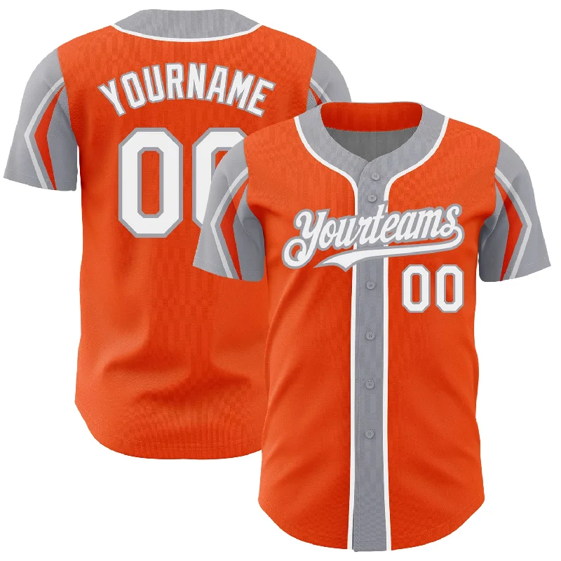 Baseball Jersey for Collectible Items-Custom Orange White-Gray 3 Colors Arm Shapes Authentic Baseball Jersey