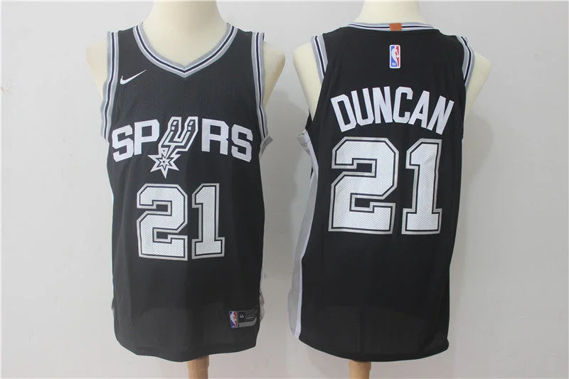 Basketball Jersey for Kids-Spurs 21 Tim Duncan Black Authentic Basketball Jersey