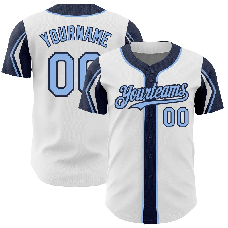 Baseball Jersey for Professional Baseball Gear-Custom White Light Blue-Navy 3 Colors Arm Shapes Authentic Baseball Jersey