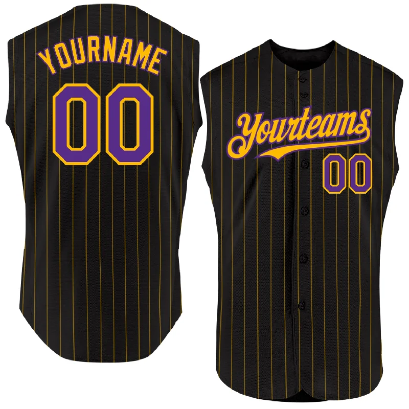 Baseball Jersey for High-Quality Cotton Designs-Custom Black Gold Pinstripe White Authentic Sleeveless Baseball Jersey