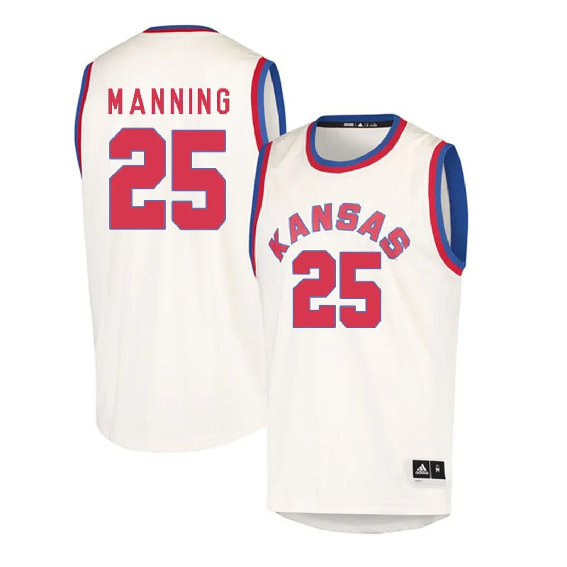 Basketball Jersey for Fast-Drying Basketball Gear-Kansas Jayhawks 25 Danny Manning Cream Throwback College Basketball Basketball Jersey