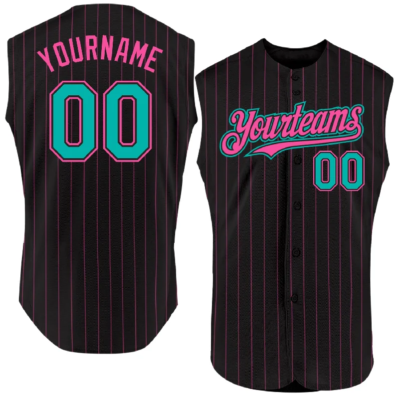 Baseball Jersey for Softball and Baseball Fans-Custom Black Pink Pinstripe Neon Yellow Authentic Sleeveless Baseball Jersey