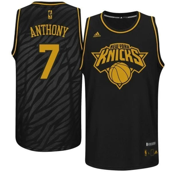 Basketball Jersey for Professional Sports Apparel-Knicks 7 Anthony Black Gold Lettering Basketball Jerseys