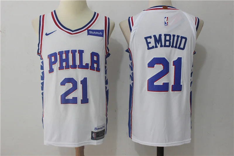 Basketball Jersey for Comfortable Custom Fit-76ers 21 Joel Embiid White Authentic Basketball Jersey