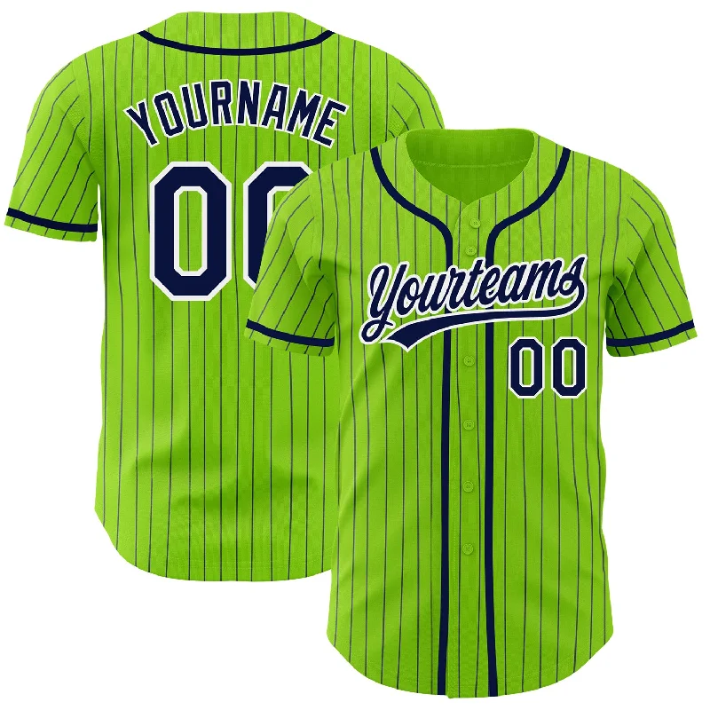 Baseball Jersey for Comfortable and Durable Wear-Custom Neon Green Navy Pinstripe White Authentic Baseball Jersey