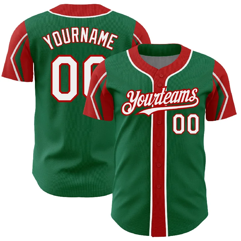 Baseball Jersey for Adjustable Fit-Custom Kelly Green White-Red 3 Colors Arm Shapes Authentic Baseball Jersey