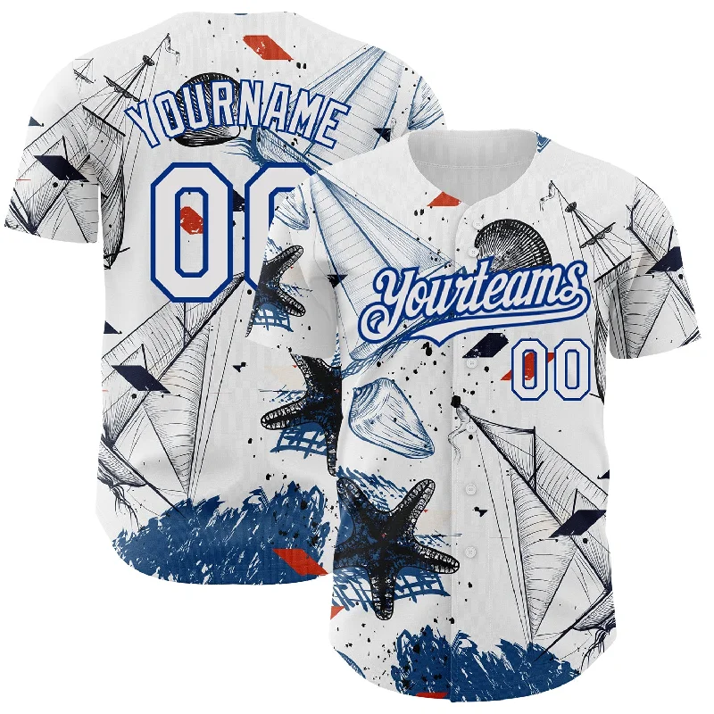 Baseball Jersey for Lightweight Cotton Design-Custom White Royal 3D Pattern Design Sailing Boats Authentic Baseball Jersey