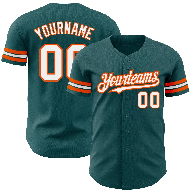 Baseball Jersey for Game Day-Custom Midnight Green White-Orange Authentic Baseball Jersey