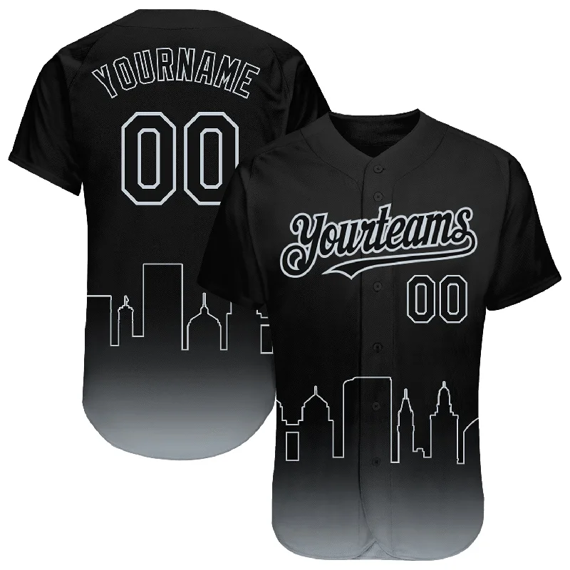 Baseball Jersey for Classic Team Jersey Look-Custom Black Silver 3D Oakland City Edition Fade Fashion Authentic Baseball Jersey