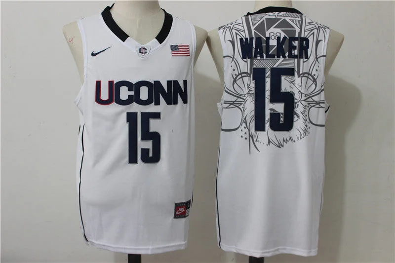 Basketball Jersey for Custom Team Logos and Numbers-UConn Huskies 15 Kemba Walker White College Basketball Basketball Jersey