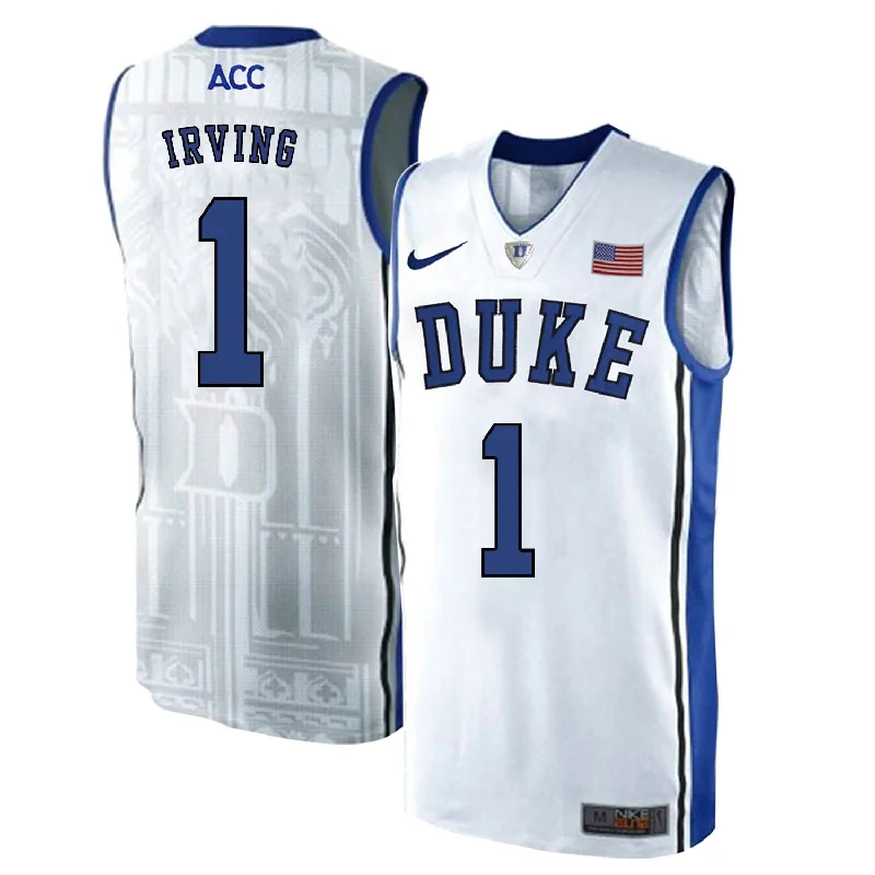 Basketball Jersey for High School Teams-Duke Blue Devils 1 Kyrie Irving White Elite College Basketabll Basketball Jersey