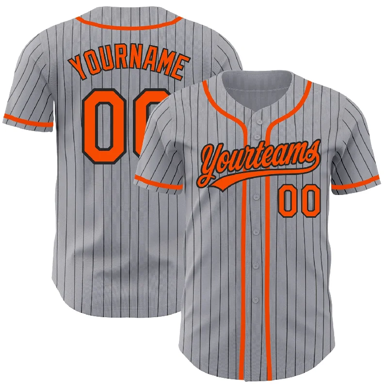 Baseball Jersey for Professional Baseball Merchandise-Custom Gray Black Pinstripe Orange Authentic Baseball Jersey