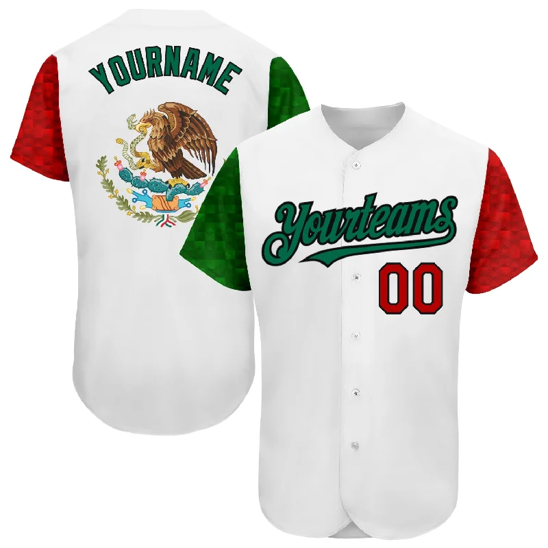 Baseball Jersey for High-End Custom Bats and Jerseys-Custom White Red Kelly Green-Black 3D Mexican Flag Authentic Baseball Jersey