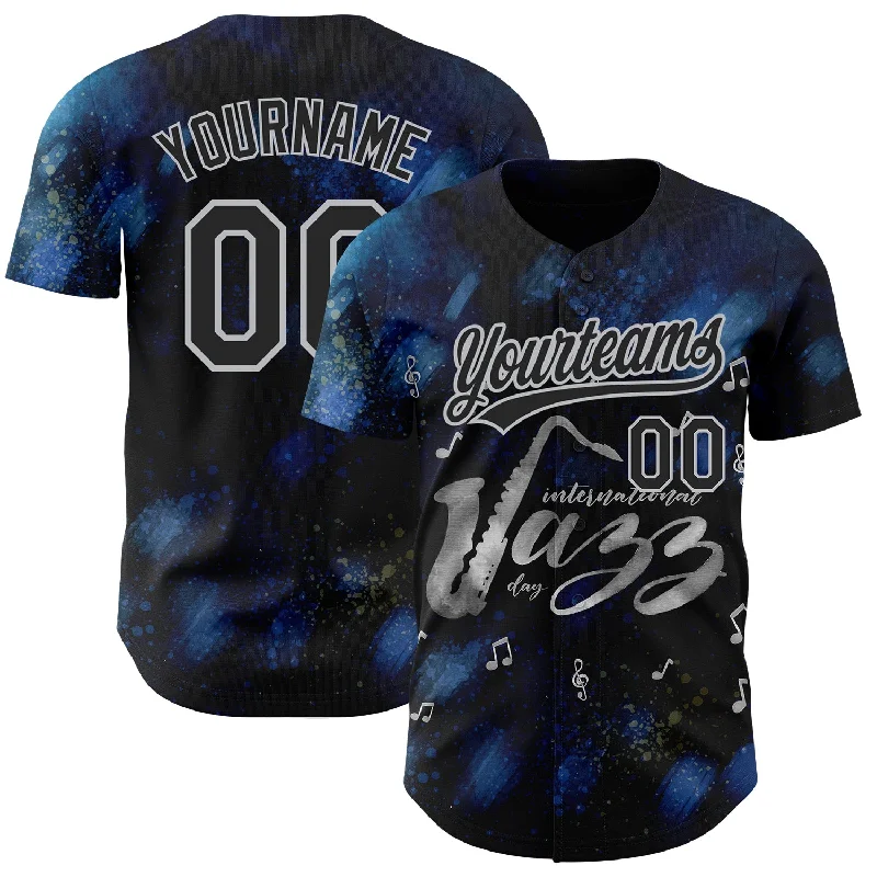 Baseball Jersey for High-Quality Cotton Designs-Custom Black Gray 3D Pattern Design International Jazz Day Authentic Baseball Jersey