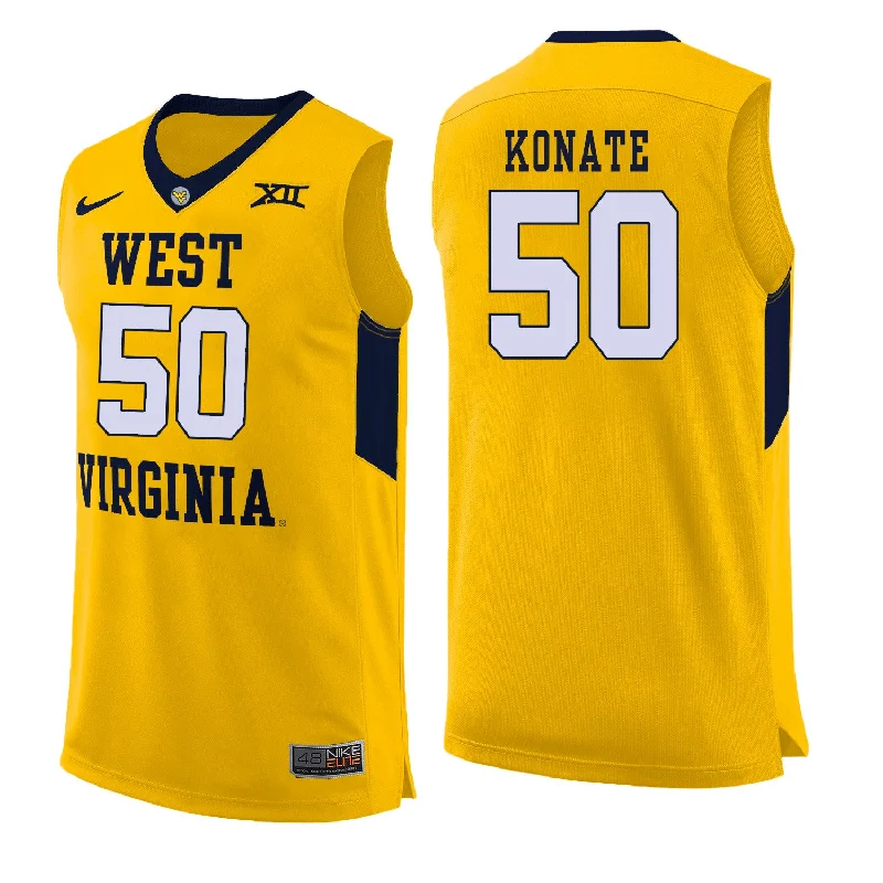 Basketball Jersey for High-School Basketball Players-West Virginia Mountaineers 50 Sagaba Konate Yellow College Basketball Basketball Jersey